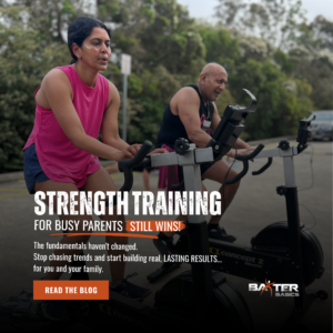 Parent strength training at the gym with family support — Baxter Basics Rouse Hill