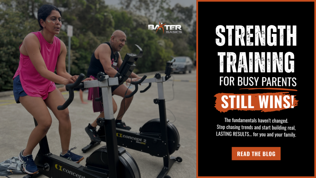 Parent strength training at the gym with family support — Baxter Basics Rouse Hill