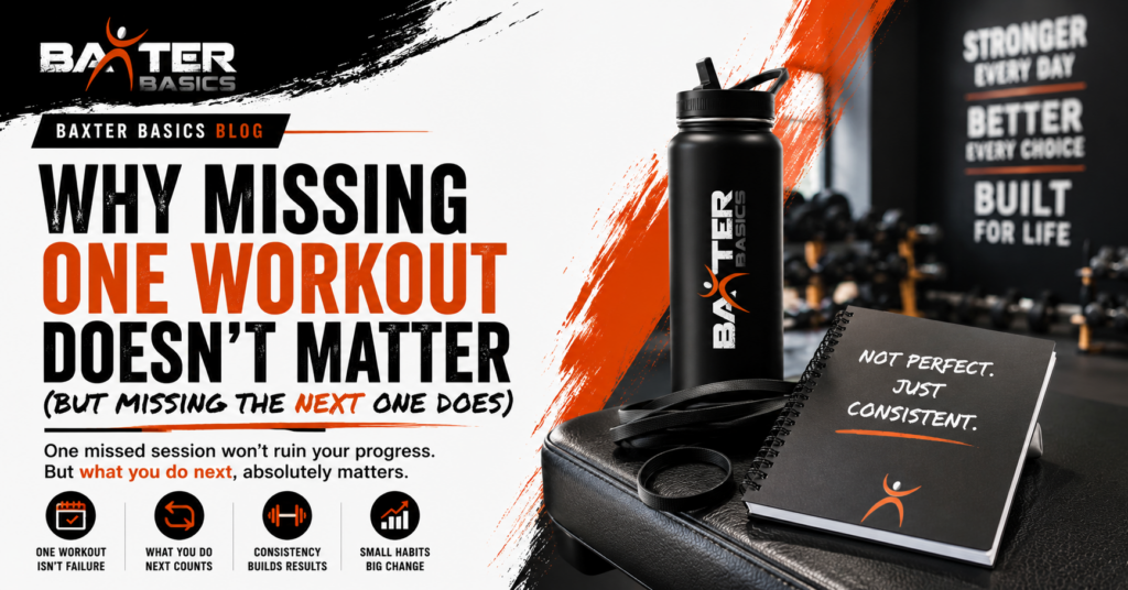 Busy parent returning to the gym after a missed workout to build consistency.